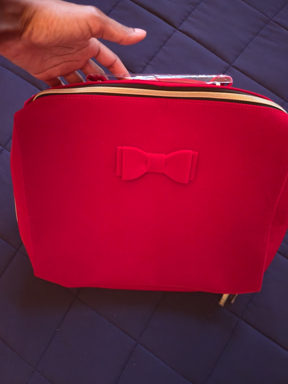 Estee Lauder Red Velvet Bow Makeup Travel Bag Cosmetic Train Case